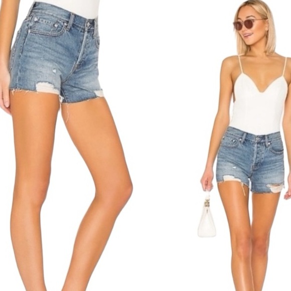 FREE PEOPLE We The Free Sofia Distressed Mid Rise Buttonfly Jean Shorts size 24 - Picture 3 of 14